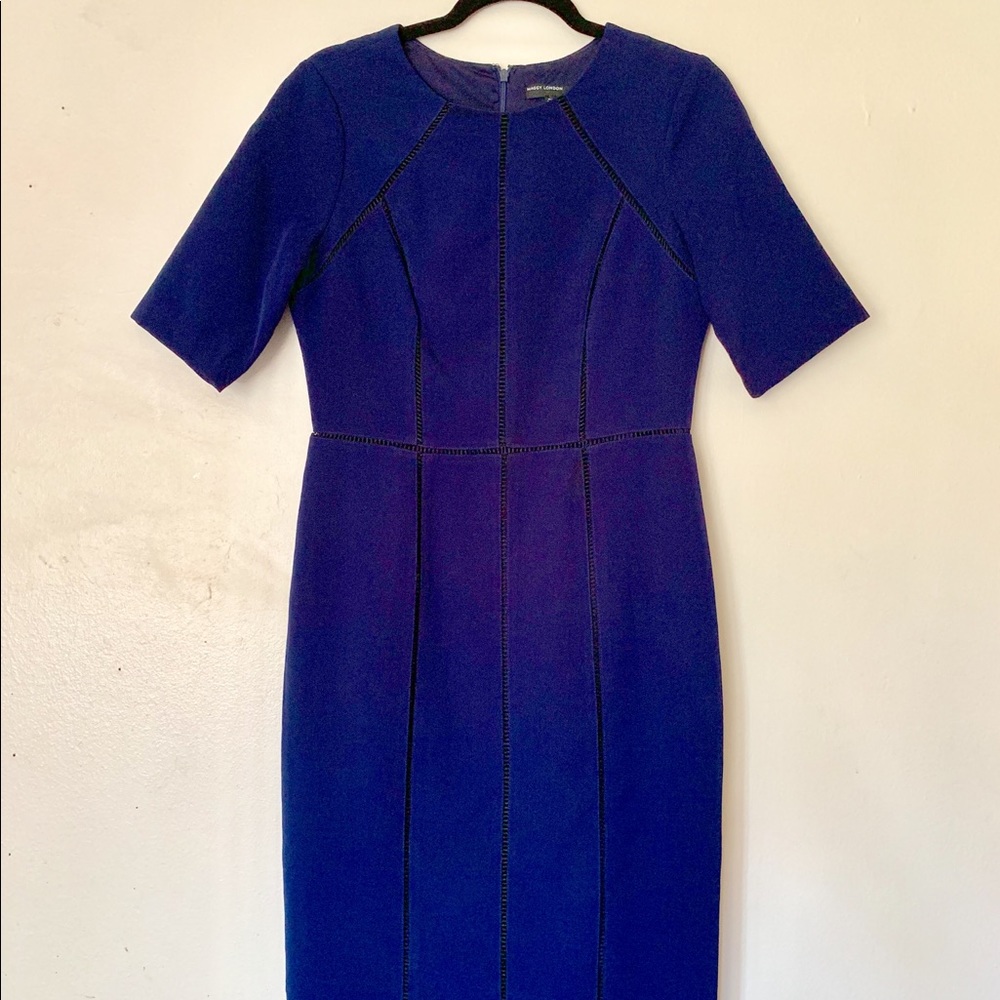 MAGGY LONDON - DARK BLUE CREPE SHEATH DRESS - 8